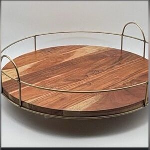 Hearth & Hand Elegant Wooden Serving Tray with Gold Metal Handles